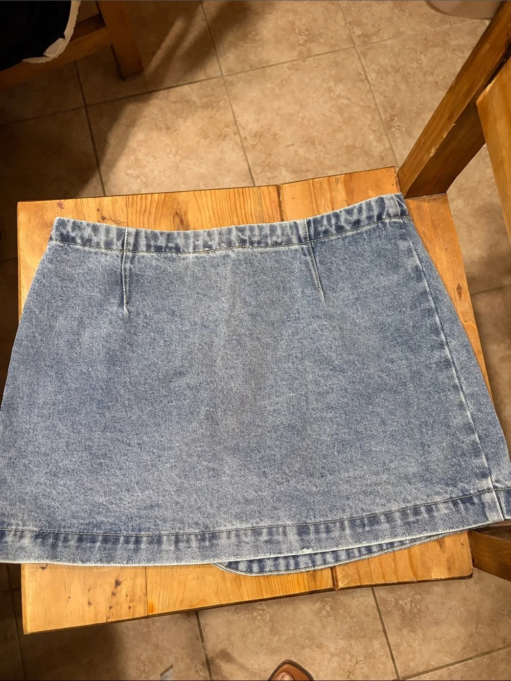 eesome Light Blue Denim Wrap Mini Skirt